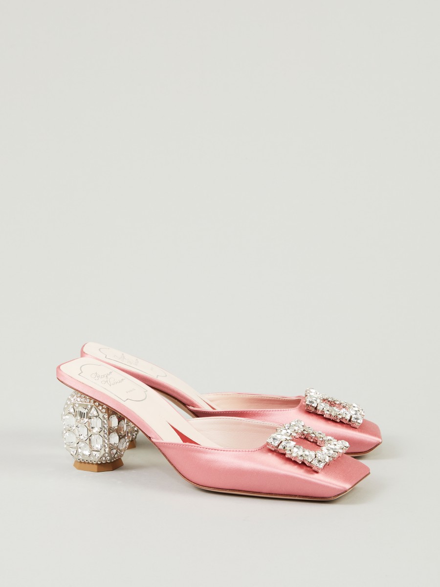 Roger Vivier Satin Mule 'Rhinestone Buckle' Pink | High Heels