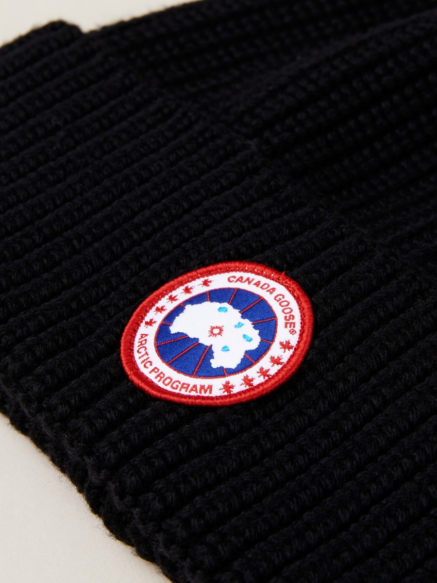 Canada Goose Logo Patch - Canada Goose Ribbed Knit Hat With Logo Patch Black Color Coding