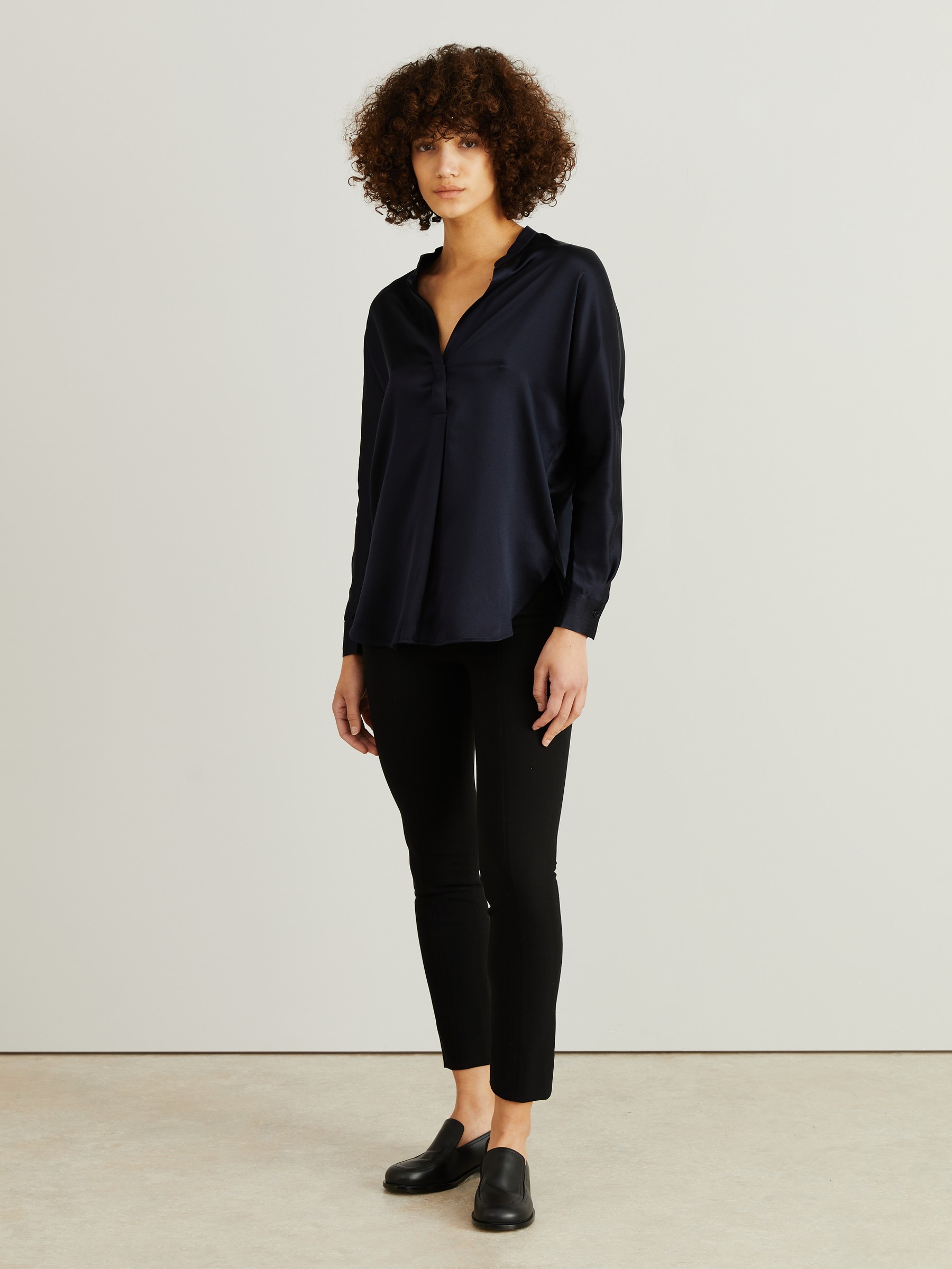 Vince Silk Blouse With A Deep V Neck Blue Vince