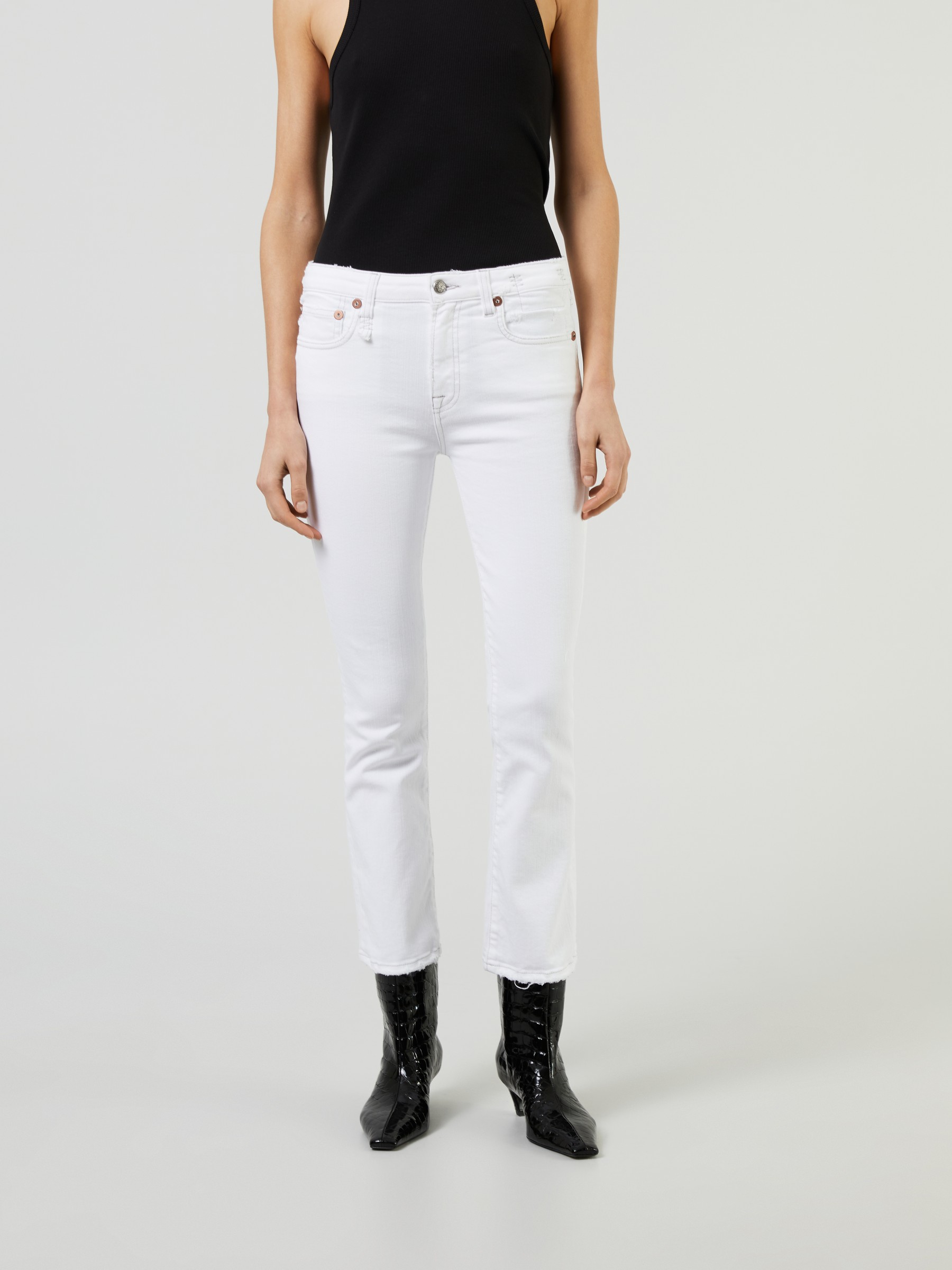 R13 Flared Leg Jeans Kick Fit White Cropped Jeans