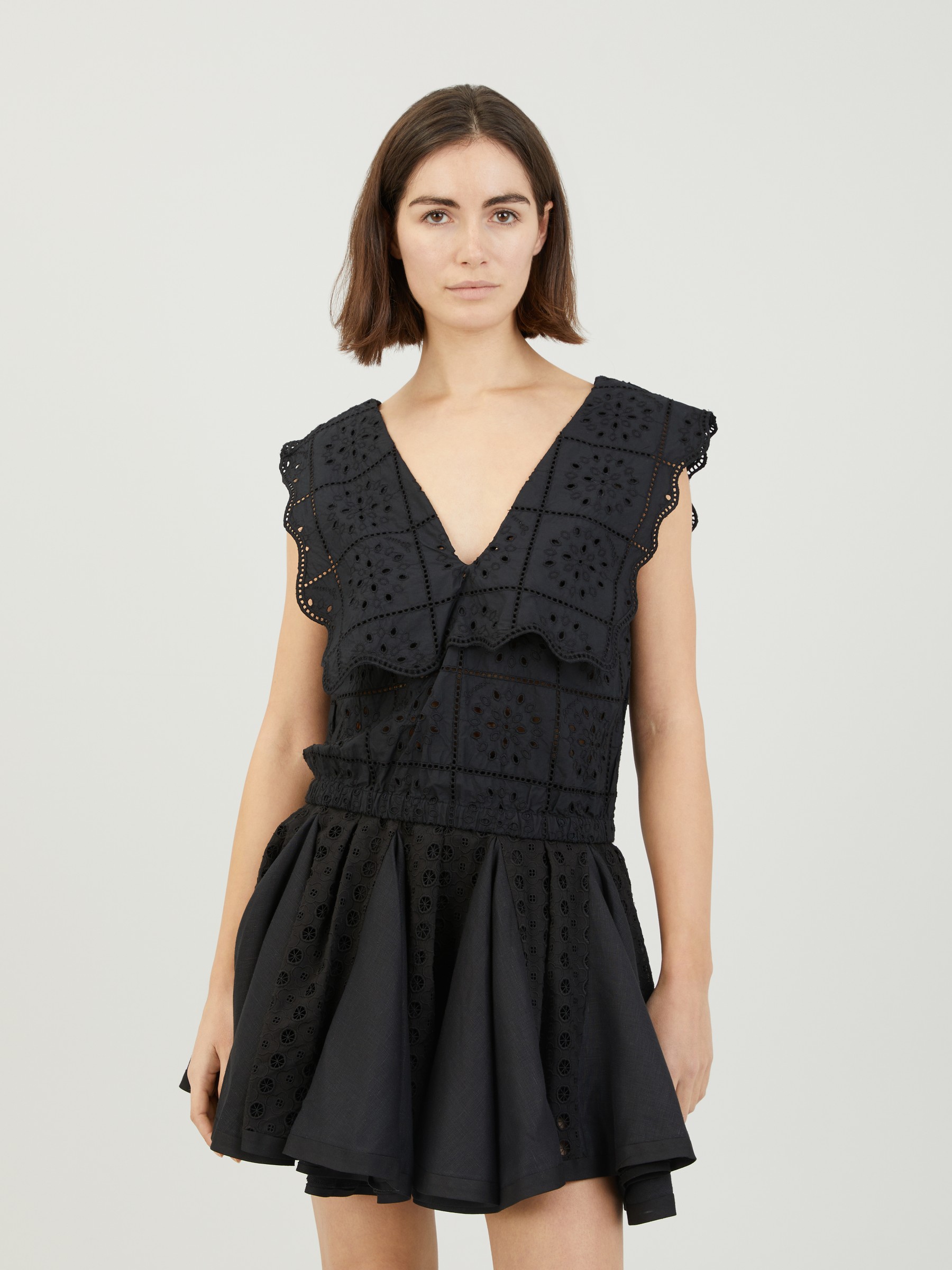 Ganni Perforated Embroidery Blouse Black Ganni