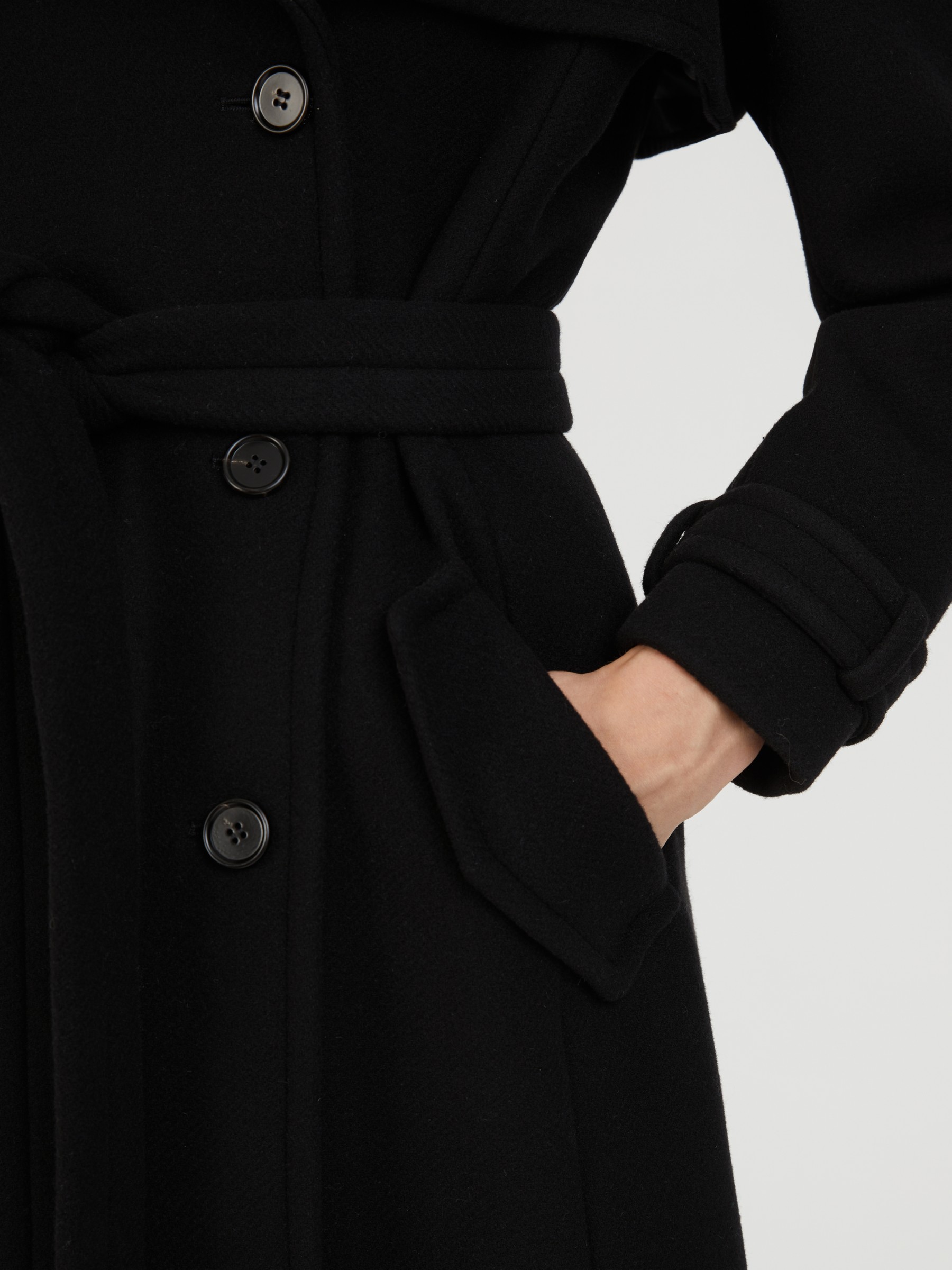 Ladies black belted 2025 wool coat