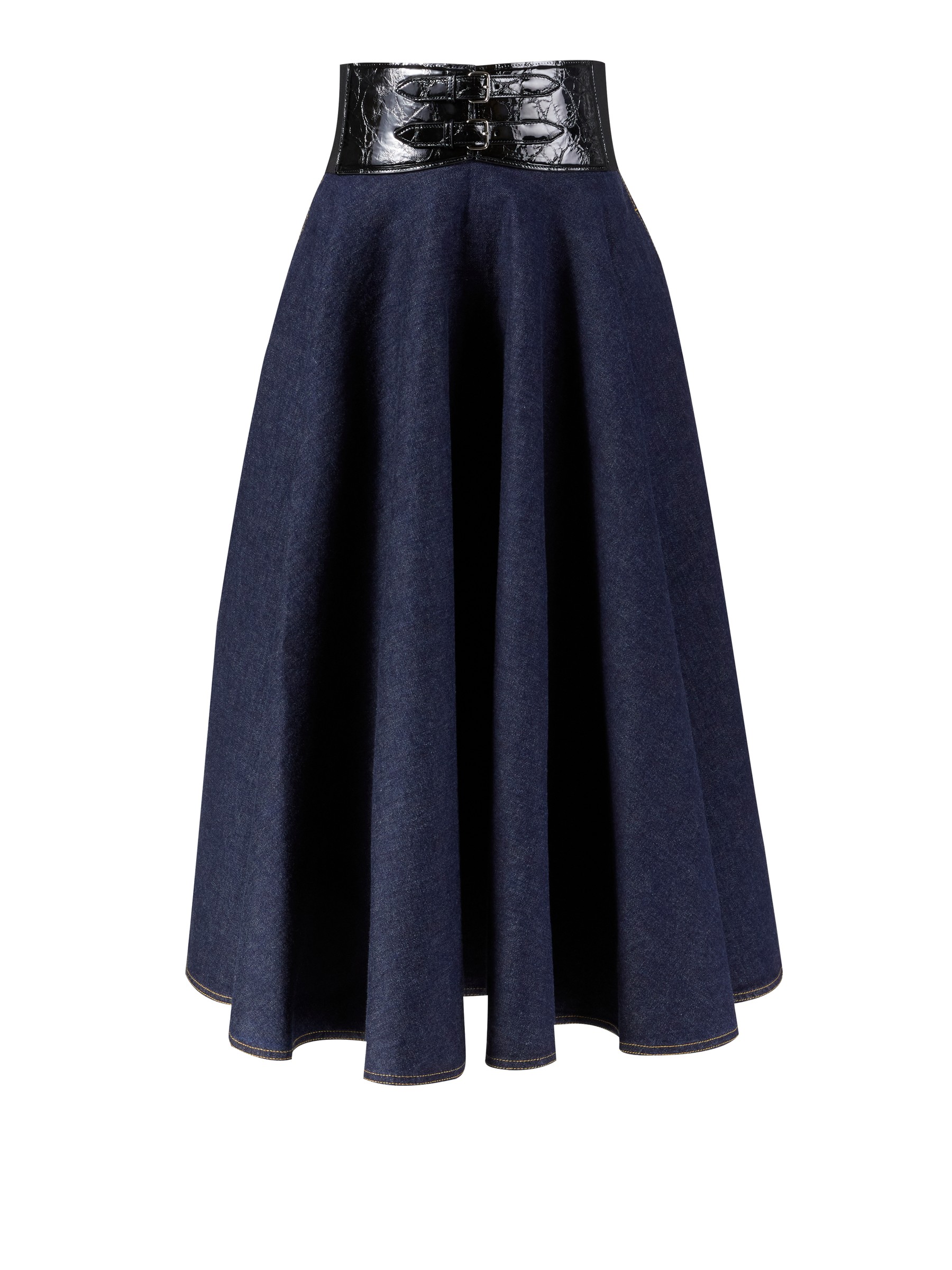 Alaïa Denim skirt with belt navy blue