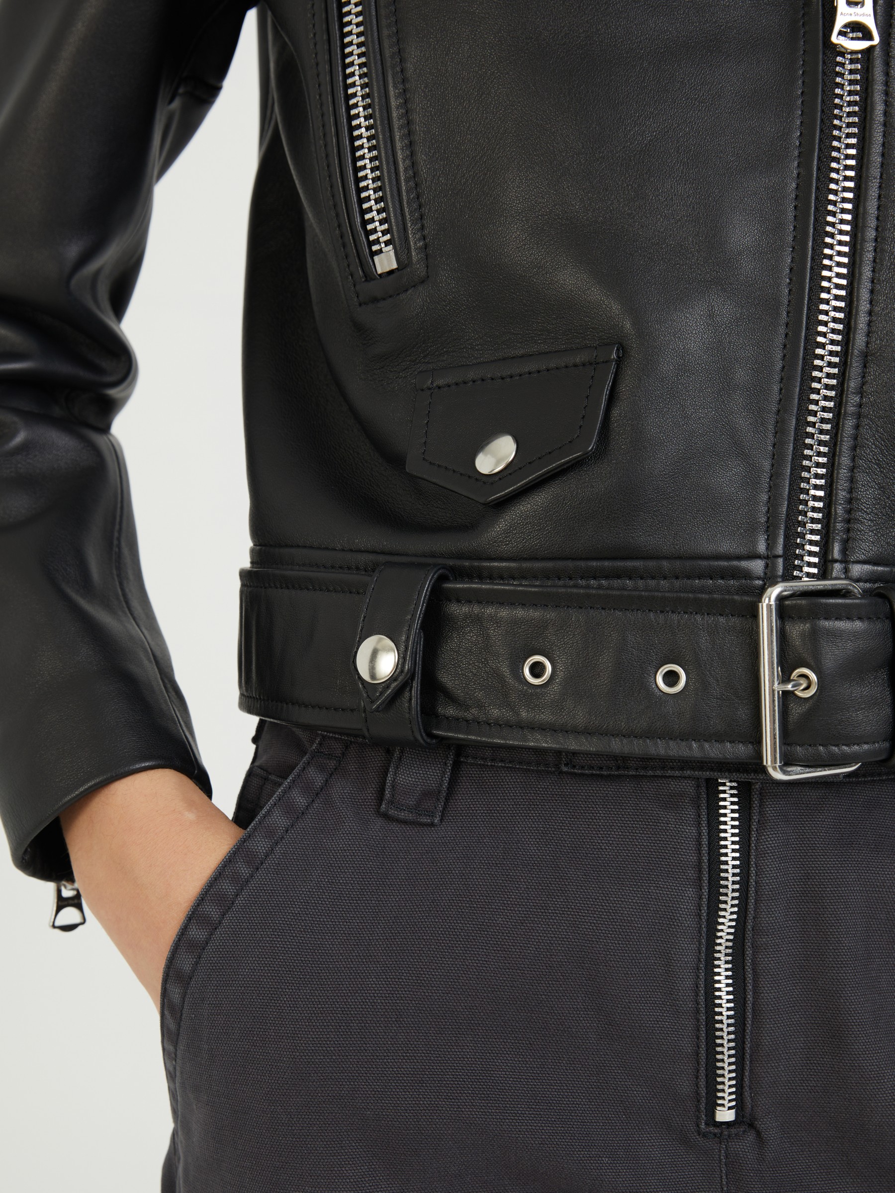 Leather jacket sale with waist belt