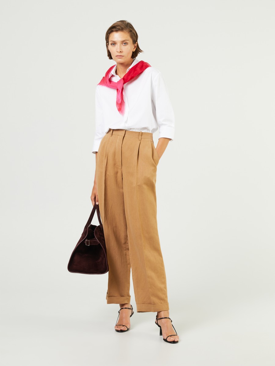 The Row Silk Linen Cassandra Pants Mid Brown Pants