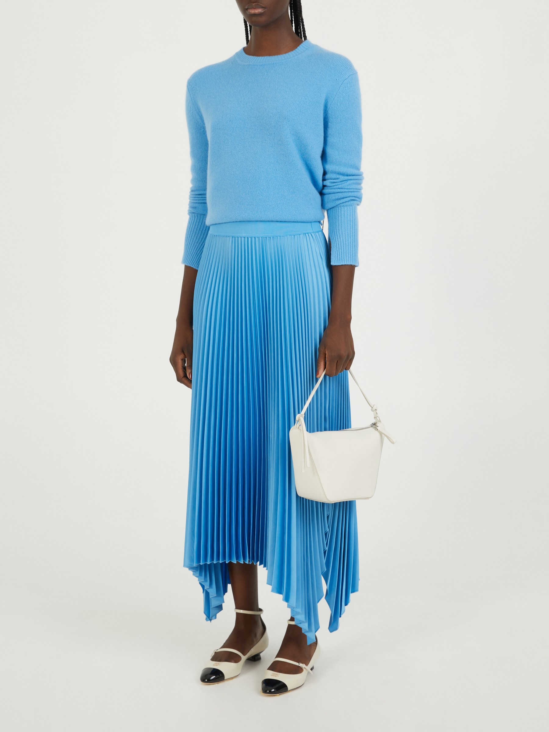 Blue pleated clearance midi skirt