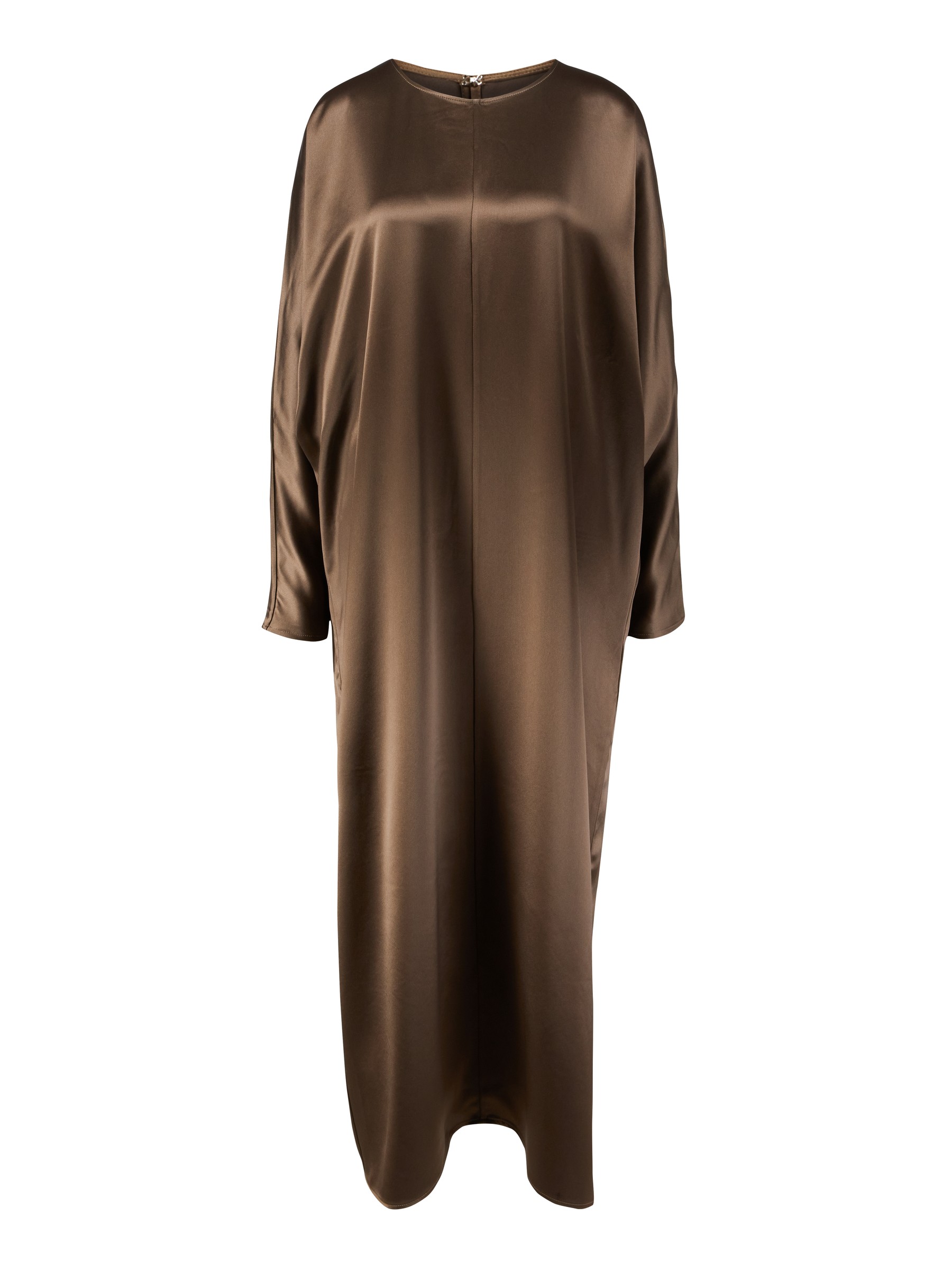 Kira Shiny Satin Dress - Chocolate Brown