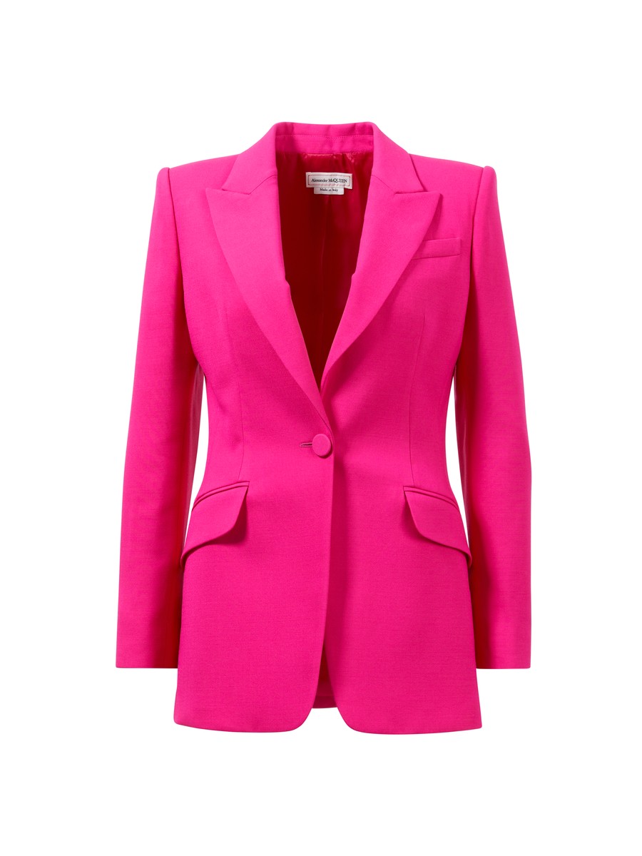 Alexander Mcqueen Waisted Wool Silk Blazer Pink Alexander Mcqueen