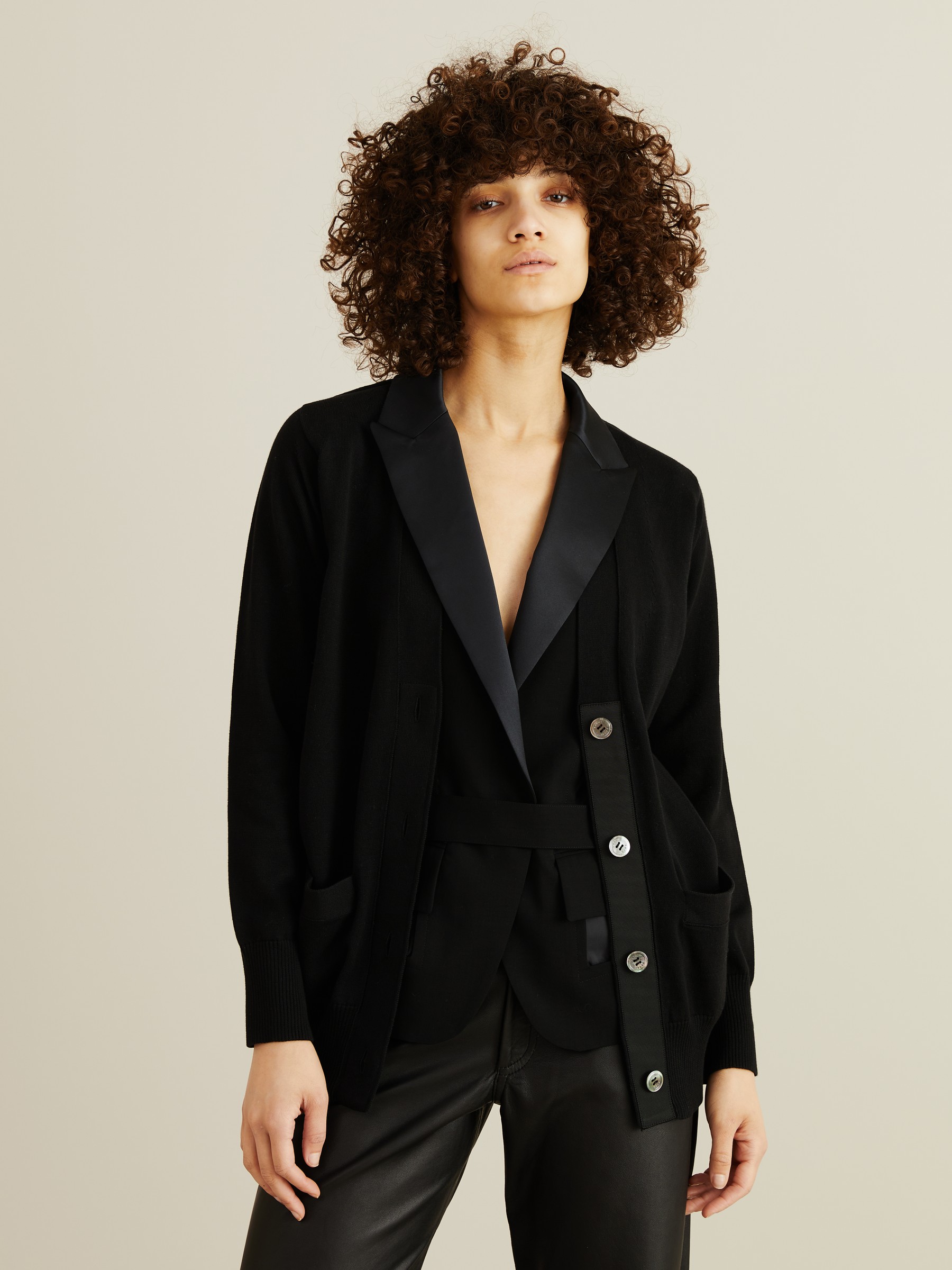 Sacai Layered cotton cardigan Black | Cashmere und Strick