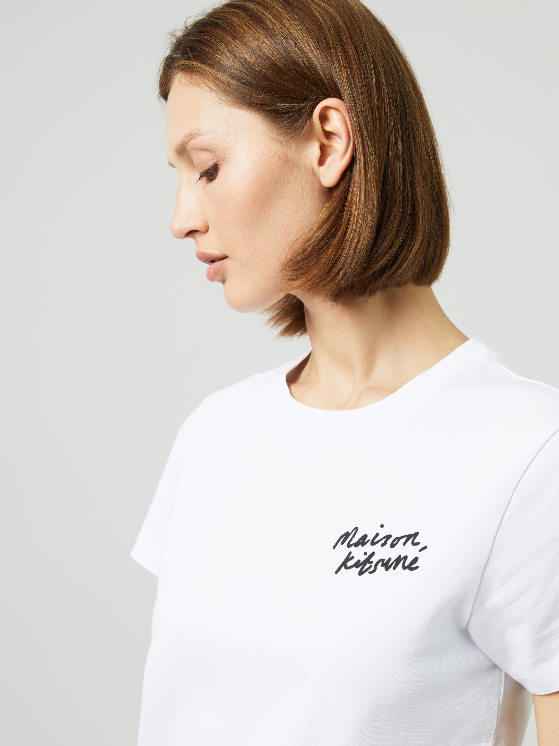 Maison Kitsuné T-Shirt Mini Handwriting Weiß in Weiß Damen Bekleidung Jacken Freizeitjacken 
