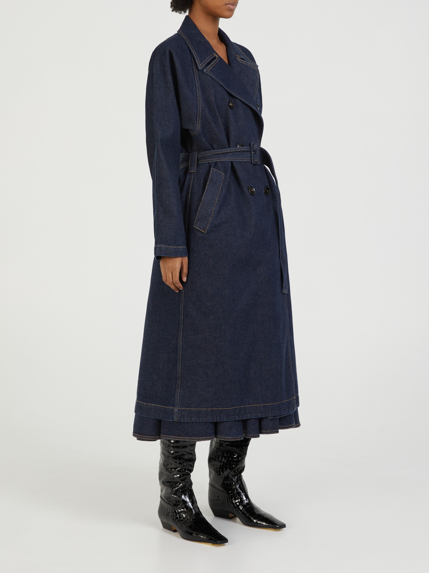 Blue Belted denim trench coat, ALAÏA