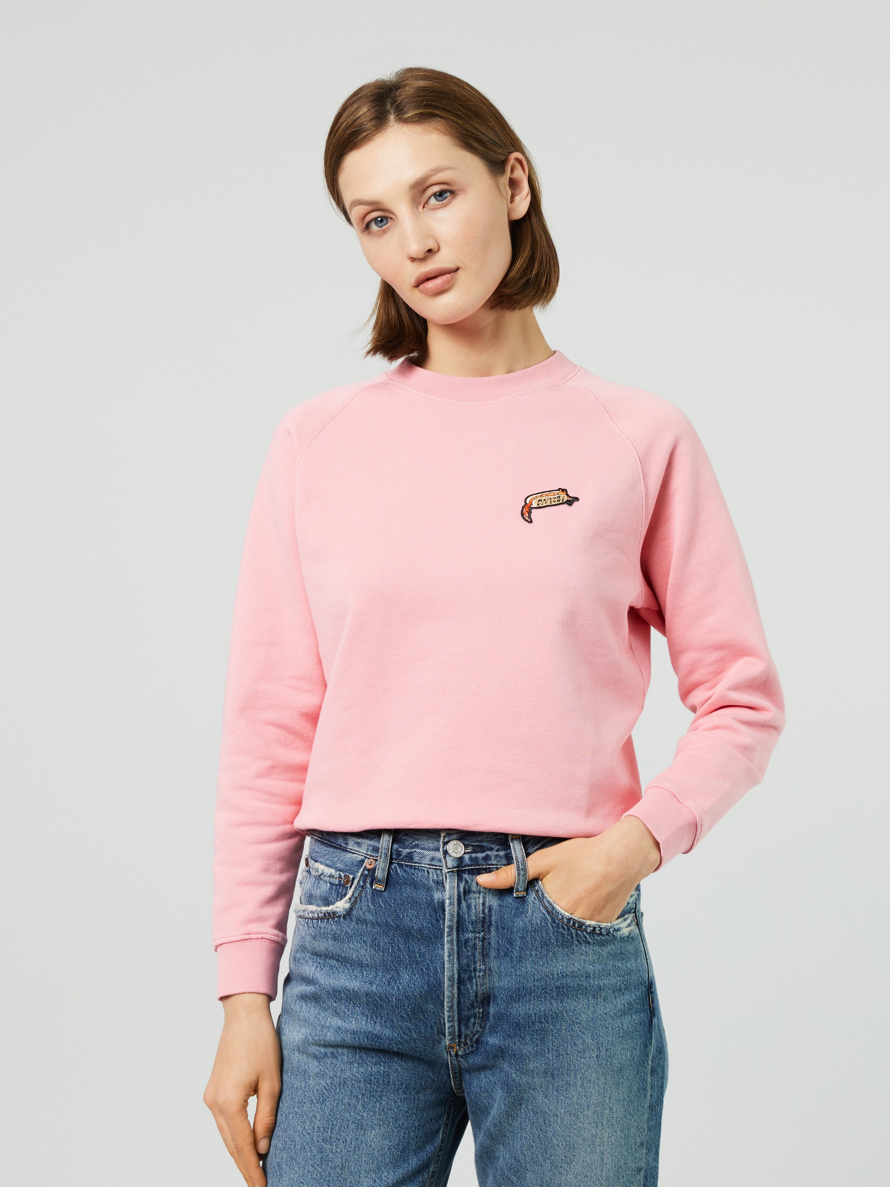Maison Kitsuné Sweater 'Oly Hot Dog Patch Vintage' Pink | Sweatshirts
