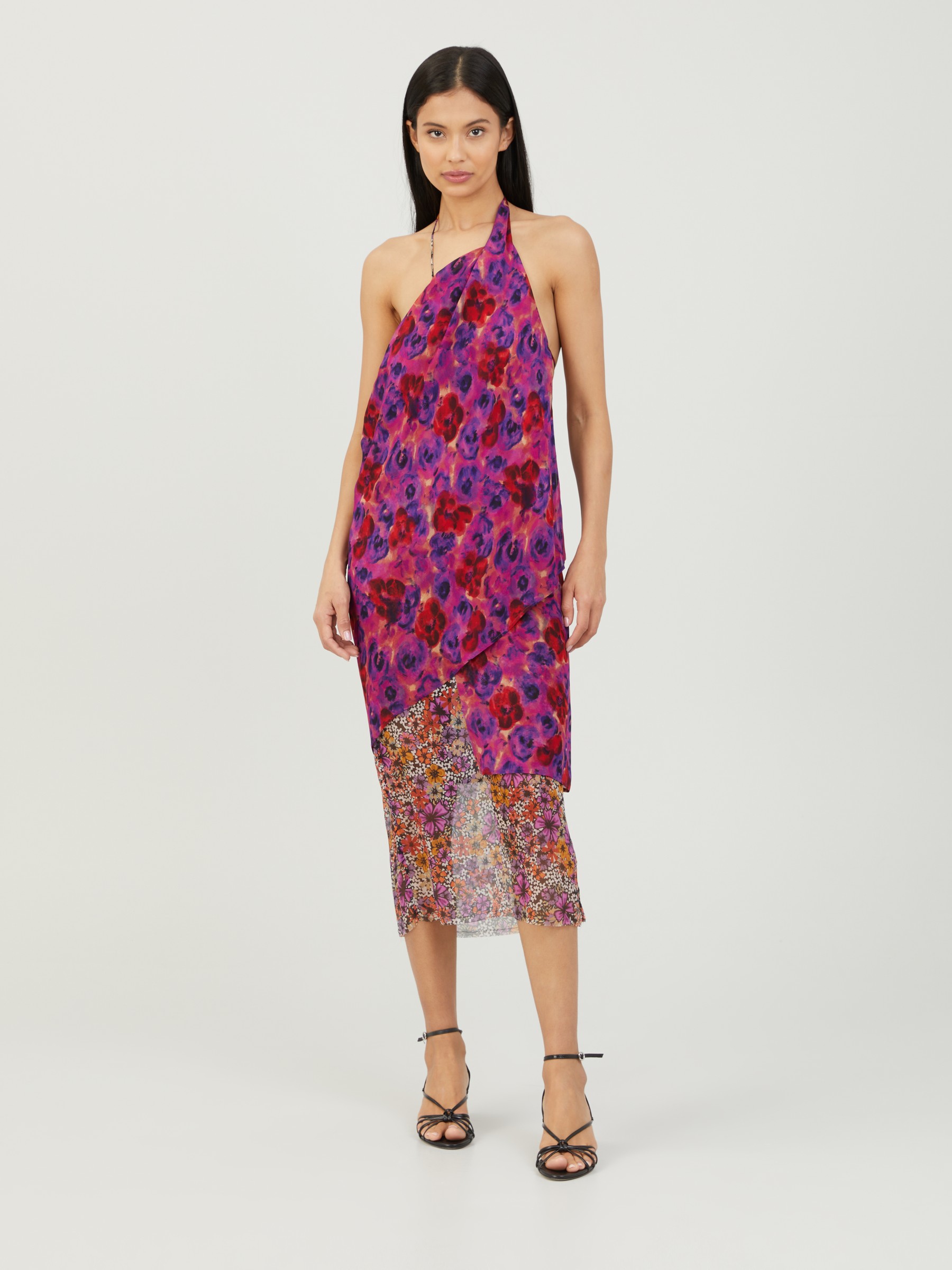 Dries van Noten Draped Silk Dress 'Drill' Multi/Purple | Midi Dresses