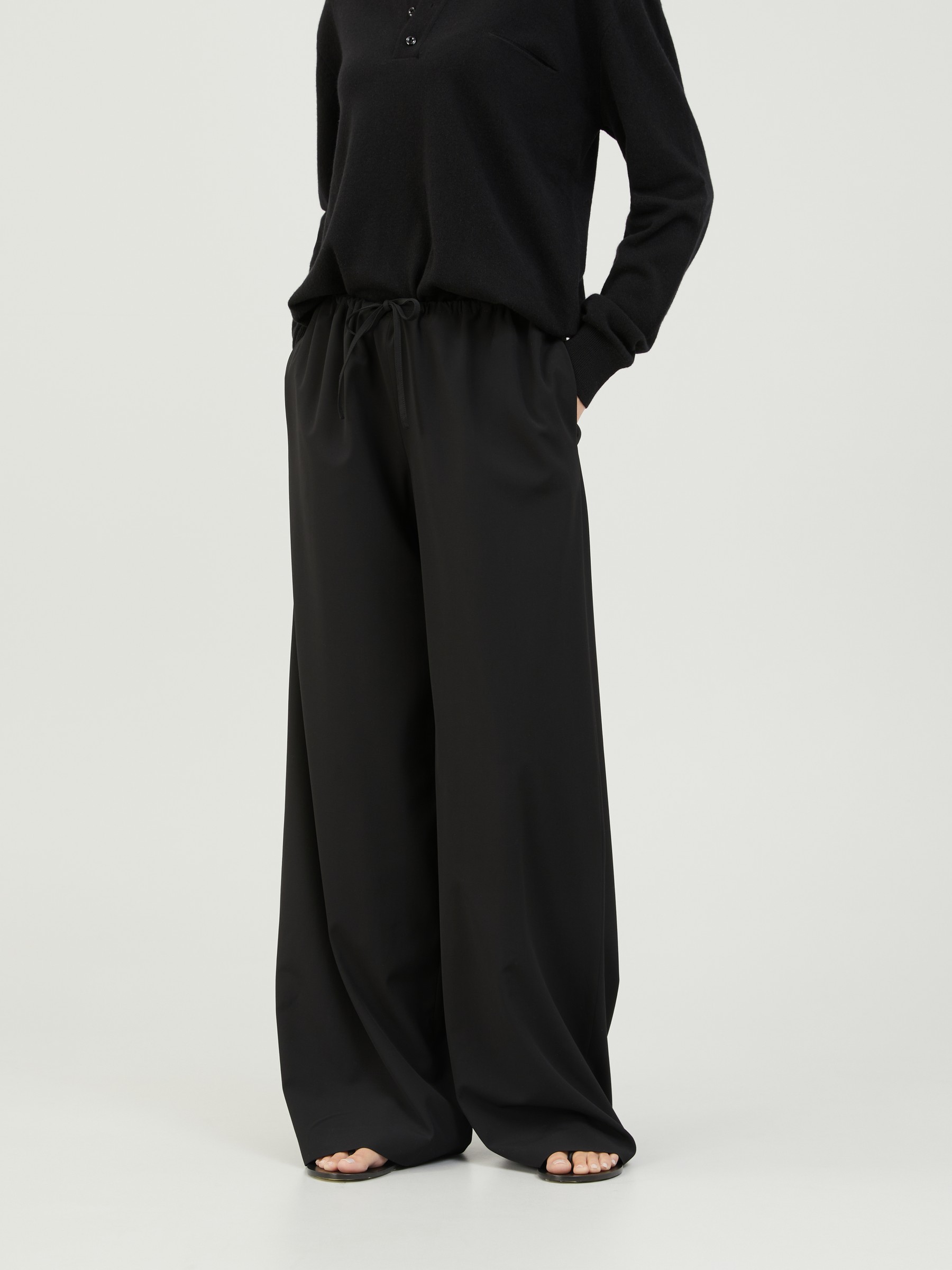 The Row Wide Wool Pants Barrie Black Slacks