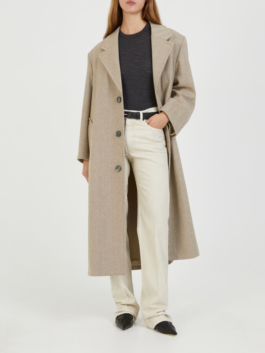 ami WOOL CHECK OVERCOAT BROWN & BEIGE - www.fyrlois.com.ve