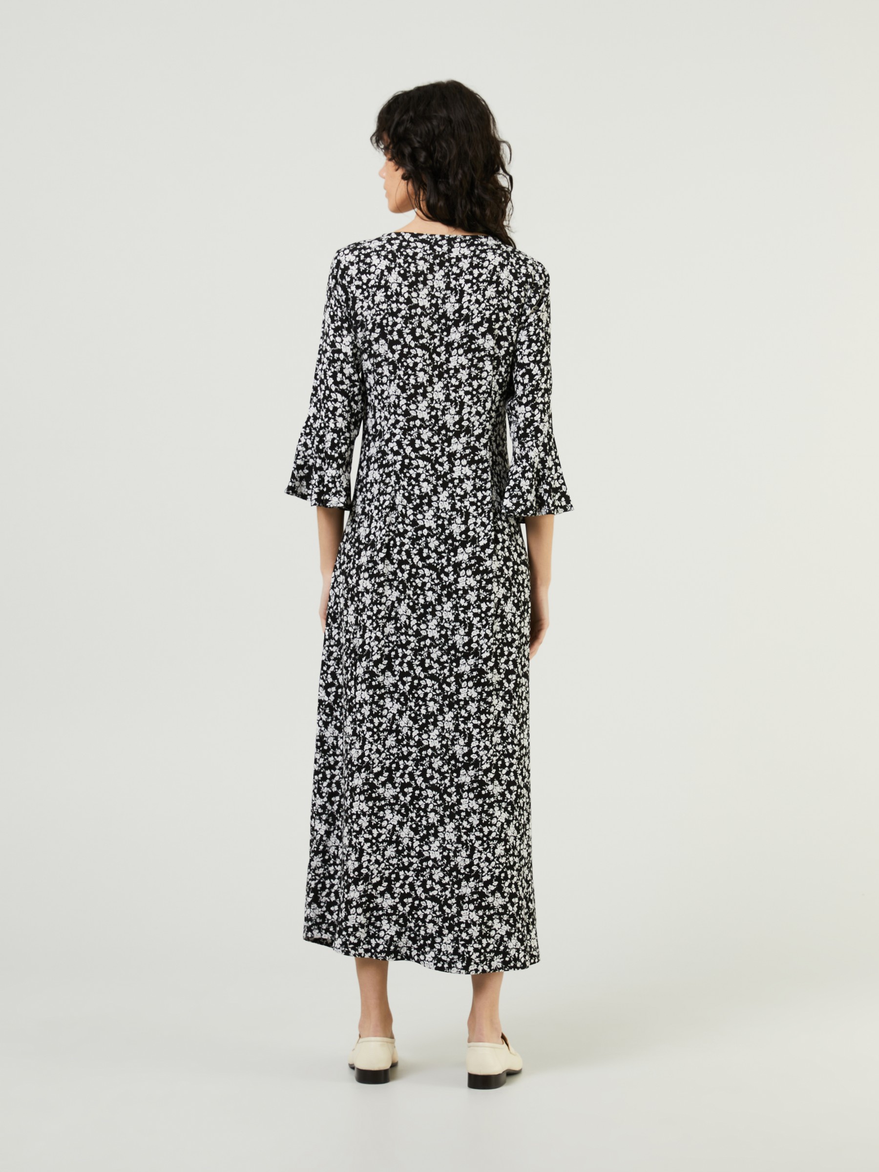 sacai Black Floral Print Maxi Dress