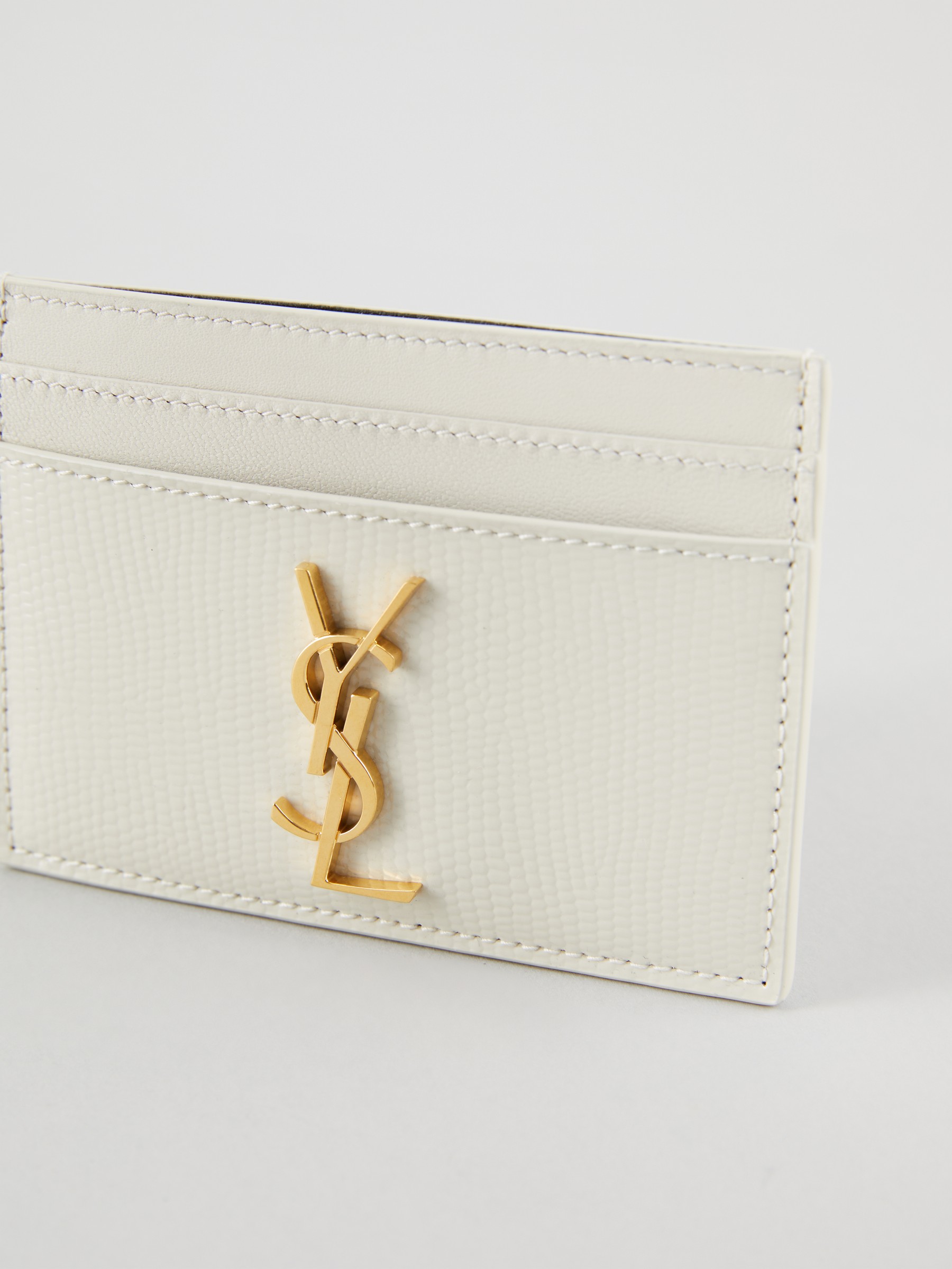 SAINT LAURENT Card holder with lizard embossing Crème