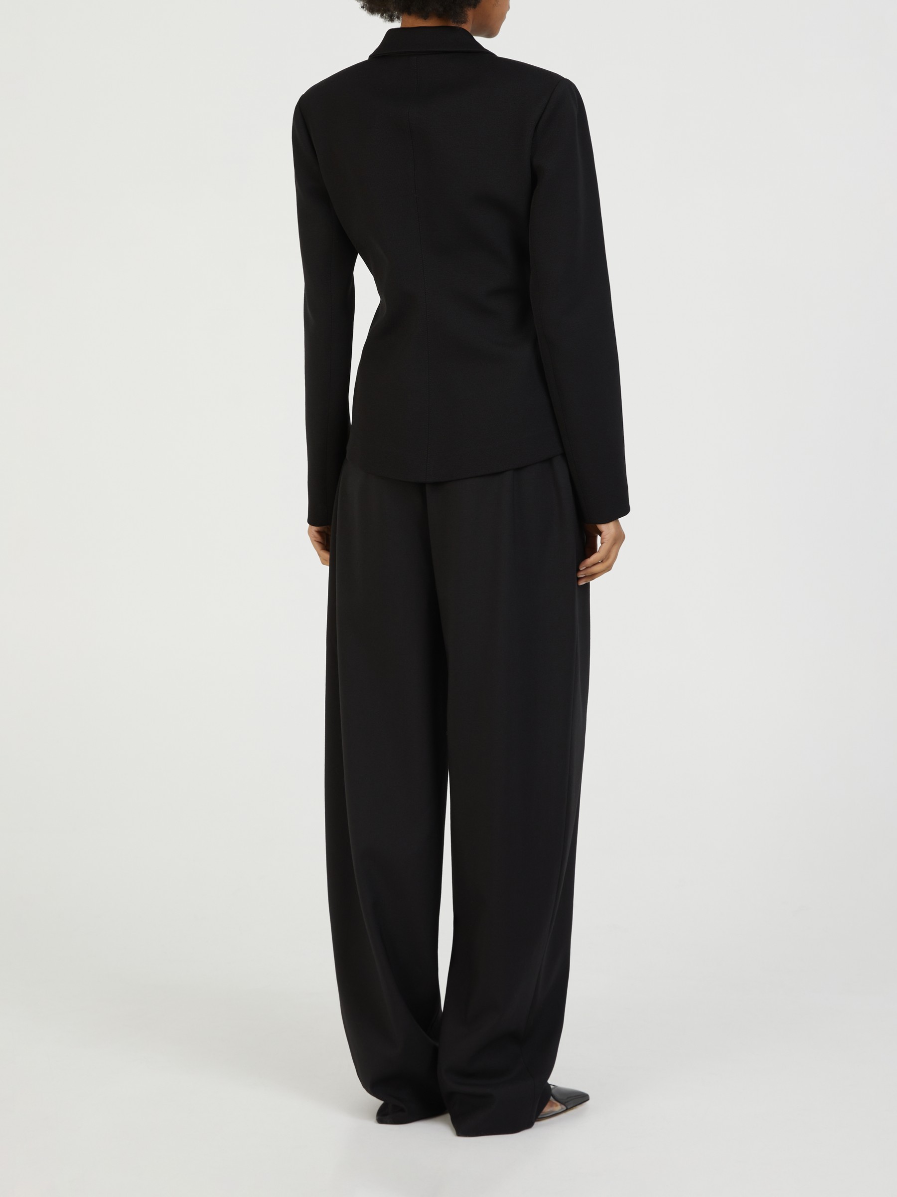 Black Belted-waist wool-blend wide-leg trousers, ALAÏA